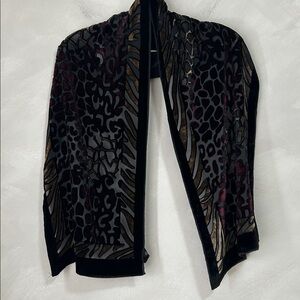 Vintage black burnout silk velvet scarf witchy abstract devoré